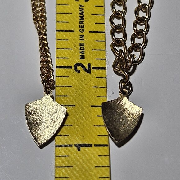 Vintage Emmons Gold Tone Guilloche Enamel Shield Charm Necklace & Bracelet Set - Picture 9 of 15